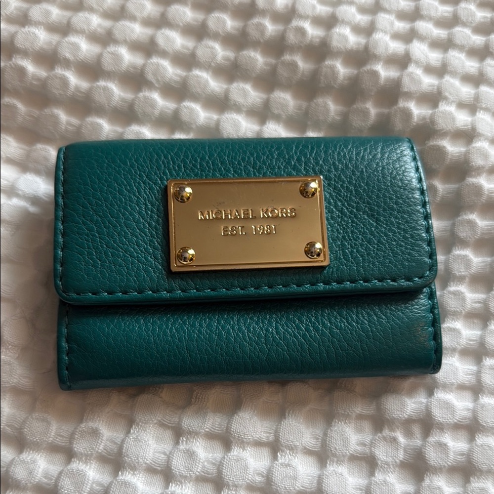 Michael Kors Turquoise Leather Wallet with Gold Accents